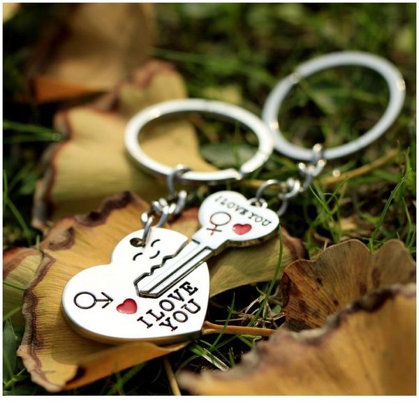

1 pair couple i love you letter keychain heart key ring silvery lovers love key chain souvenirs valentine's day jewel jllroz