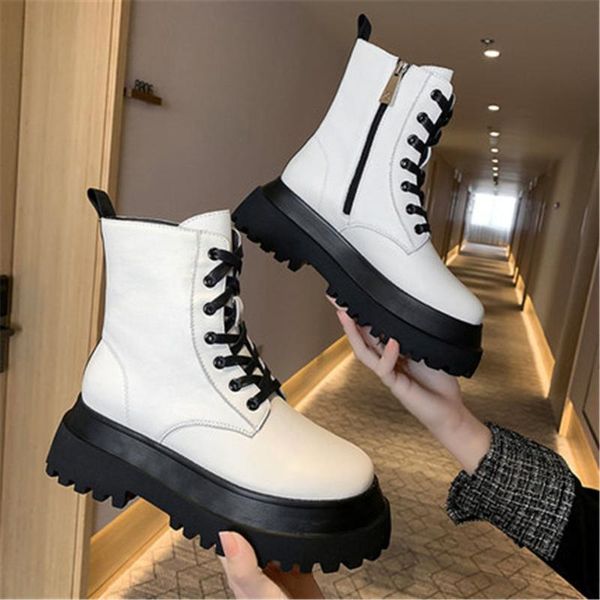 

boots 2021 white black color soft pu leather ankle women platform motorcycle booties female autumn shoes woman goth short