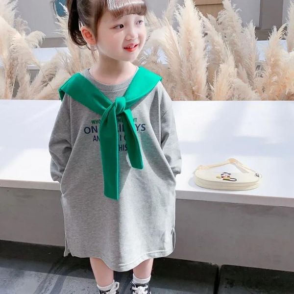 

girl's dresses girls baby dress mid-length sweater autumn children's shawl fake two-piece, Red;yellow