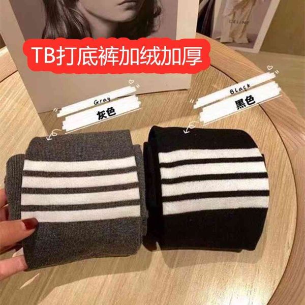 

leggings thread plush thickened four striped knitted elastic, Black