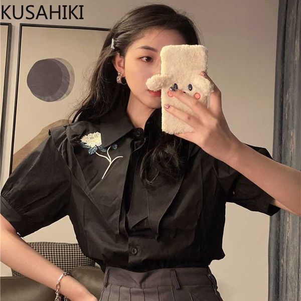 

kusahiki woman shirts sweet puff sleeve turn-down collar blouse korean sweet blusas mujer de moda verano elegantes 6h252 210602, White
