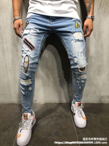 

men skinny pants youth jeans man pencil stretch, Blue