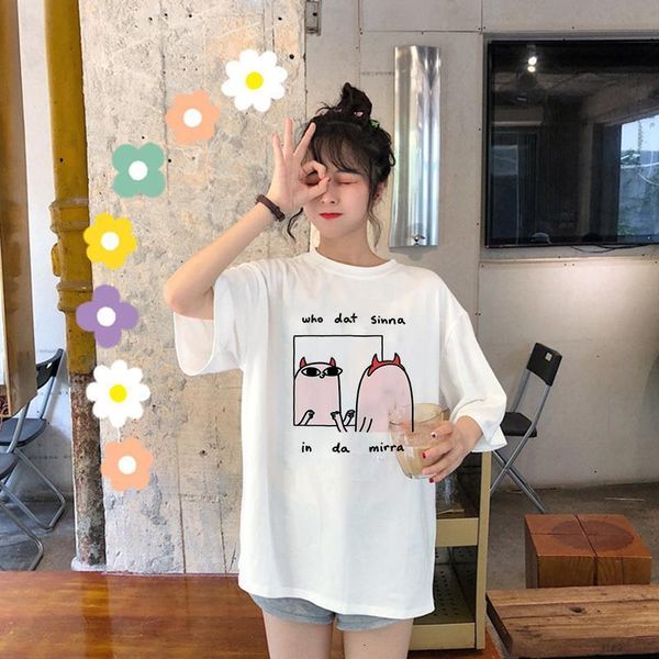 

2021 cartoon ketnipz o-neck punk aesthetic grunge tshirt women harajuku cute kawaii pink summer casual tumblr outfit fashion top, White
