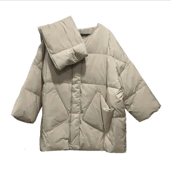 

ladies down jacket autumn and winter 2021 dongdamen women's korean version loose collarls bread scarf down et large coat fashion, Black