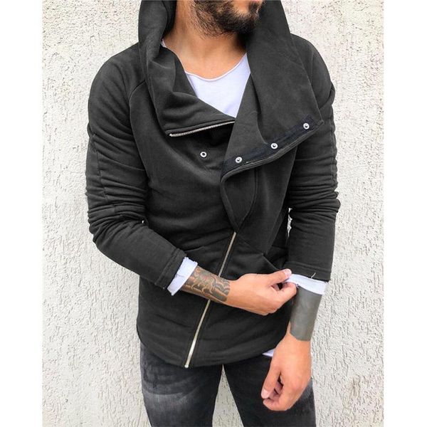 

autumn oblique zipper fashion jacket men solid slim tide cool gothic jackets men coat punk high street fleece men's jacket, Black;brown