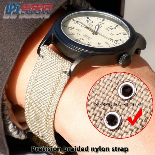 

watch bands outdoor sports nylon band is suitable for tmas t49963 t49905 tw4b09100 20mm men's accessories, Black;brown