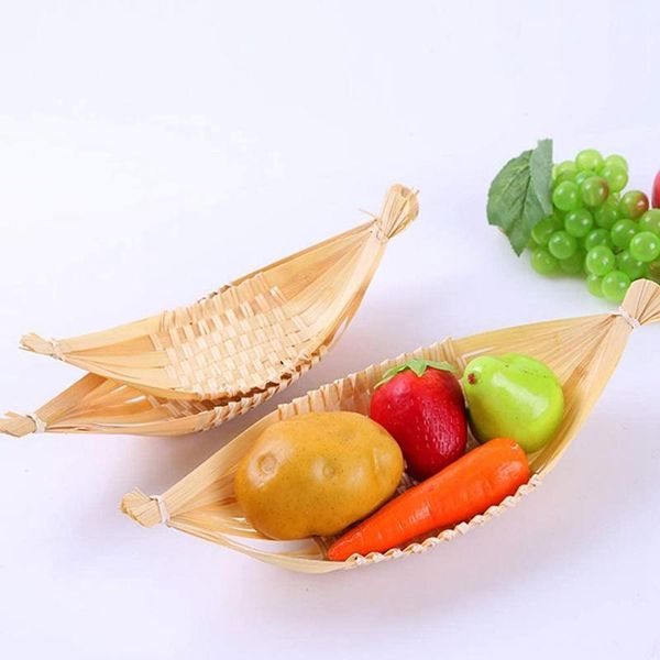 

storage baskets nhbr 2pcs bamboo fruit plate hand woven boat shaped sheep horn basket picnic candy snack bread