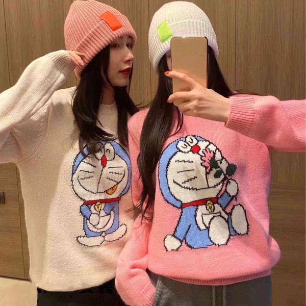 

design clothing 21 autumn girls sweater jacquard jingle long sleeve pullover sweater loose version trend qingdao, White;black