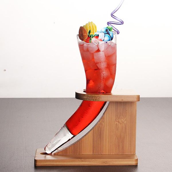 

distinctive originality ox horn model cocktail cup bamboo holder set for bar draft beer glass shelf juice special drinks glasses