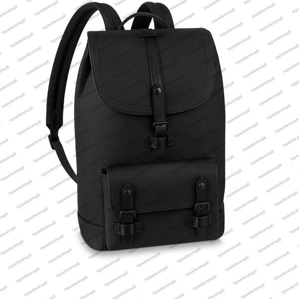 

m58644 designer chriser slim men backpack bag cowhide black leather double-stitched flap strap travel luggage laptote satchel