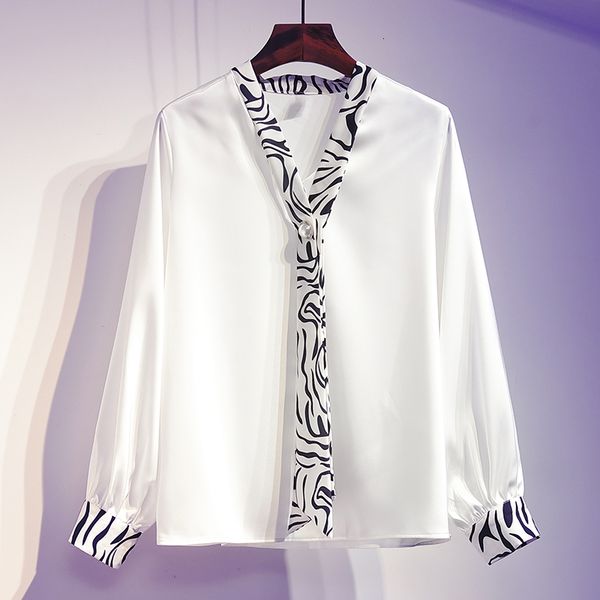 

Plus Size Xl-5xl Female Fashion Zebra Print Spring Shirt Long Sleeve Lady Elegant Office Blouse Wear Tops Big Cloth Yj95, White