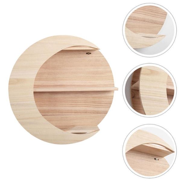 

1pc exquisite moon shape wall decor wooden wall mounted storage rack holder