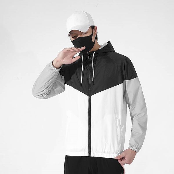 

men's sports jackets windproof stitching coats outdoor running zipper hooded jacket sportswear outerwear, Black;brown
