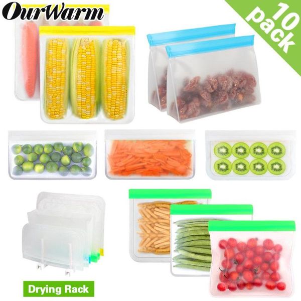 

food savers & storage containers 10pcs silicone bags leakproof stand up zip shut bag cup fresh reusable grocery