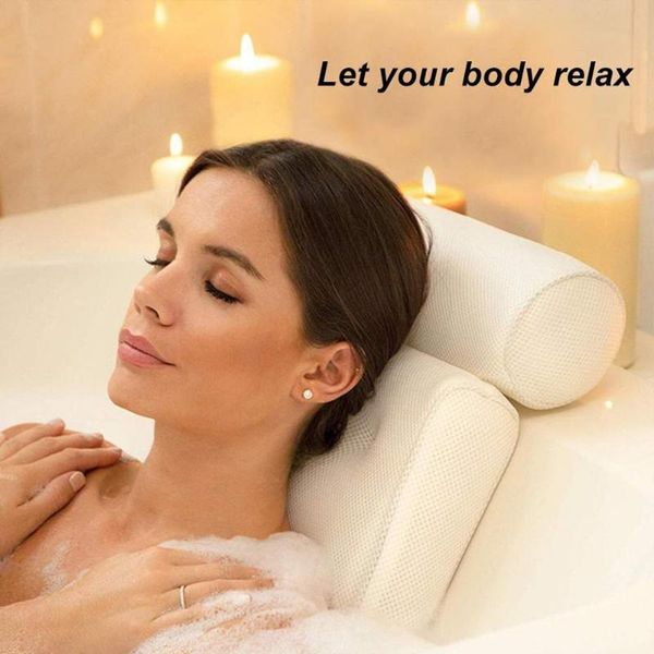

pillow spa bath with 7 suction cups 4d air mesh neck and back support headrest thickened technology household pocket