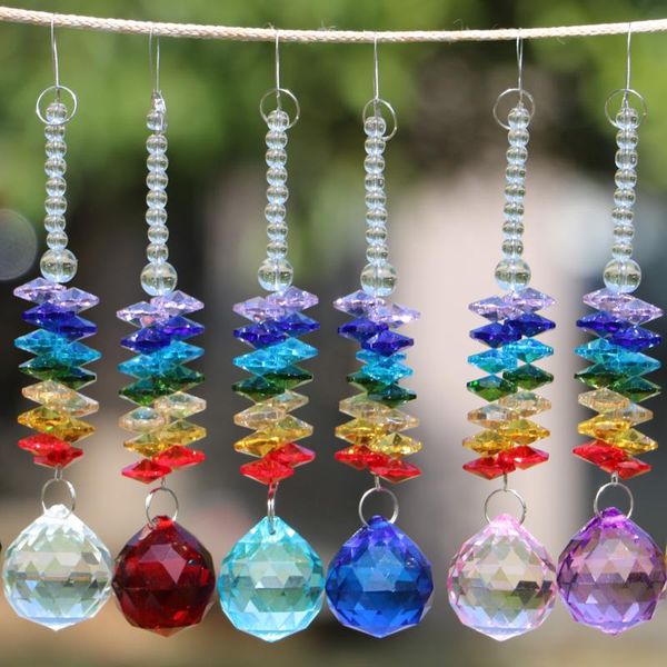 

decorative objects & figurines 1pcs 7 chakra color crystal suncatcher prisms pendant handmade feng shui ball wedding home decor