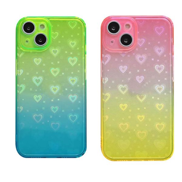 

cute love heart gradient soft tpu cases for iphone 13 pro max 12 mini 11 xr x xs 8 7 plus fashion clear crystal fine hole dual color transar