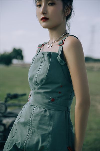 

2021 new green summer slip zipper up tunic bodycon drawstring mini spaghetti strap korean fashion clothing w6vq, Black;gray