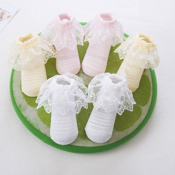

2021 summer fashion mesh children's lace socks, girls princess lace socks cotton socks baby cute mesh, Pink;yellow