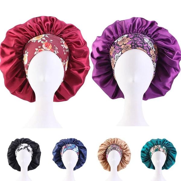 Mulheres Cetim Night Dormir Tampão Cabelo Cabelo Cabelo Cabeça Cabeça Elástica Band Nightcap Bath Spa Bonnet Baotou Cabeça Vestindo Turban Cap