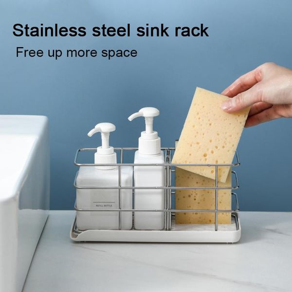 

storage baskets sponge holder for sink stainless steel kitchen organizer soap dispenser caddy counterhome supply hanw88