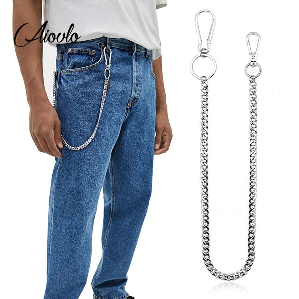 

45cm stainless steel punk hip-hop trendy belt waist key ring trouser chain male pants chain men jeans punk wallet chain, Silver