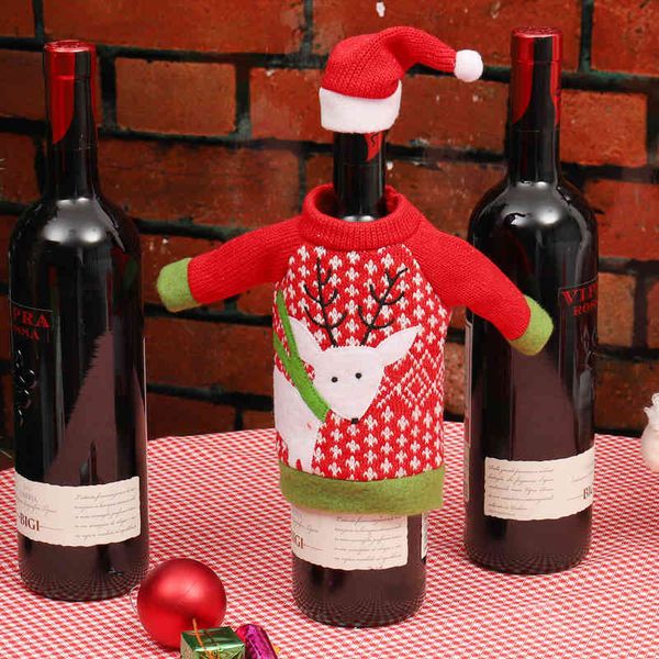 

christmas decoration gift red wine bottle set dress up props creative cartoon sweater bag