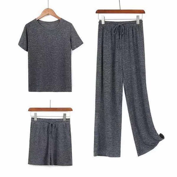 

summer autumn tracksuits womens 3peices set leisure outfits loose t-shirts high waist shorts casual harem sweatpants suits wst01, Black;brown