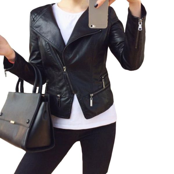 

women's leather & faux 2021 fashion autumn winter women pu black blazer zippers coat motorcycle outerwear pimkie soft jackets