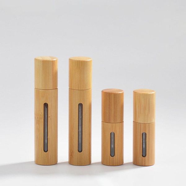 

storage bottles & jars 10pcs 10ml roll on clear glass with hollow window bamboo shell stainless steel roller ball boxes