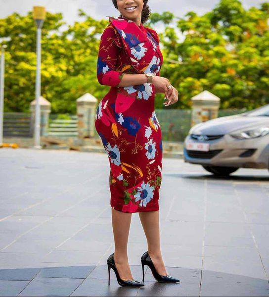 

ethnic clothing 2021 summer african women printing polyester dress american, Red