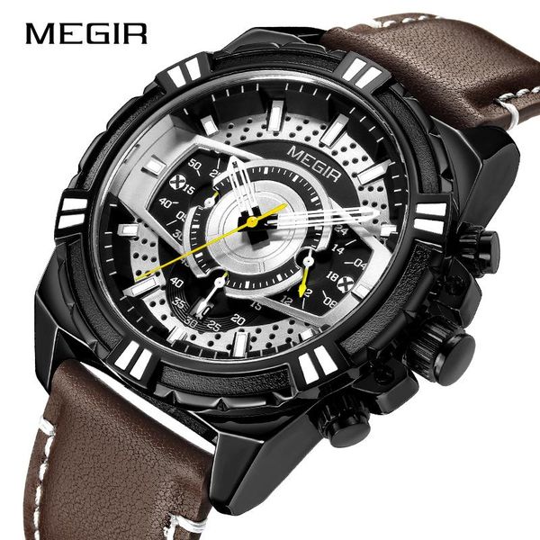 

wristwatches megir mens watches causal quartz watch waterproof luminous sport clock relogio masculino erkek kol saati, Slivery;brown