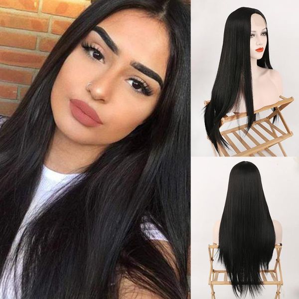 

synthetic wigs lvhan black long straight wig lace frontal cosplay daily wear front