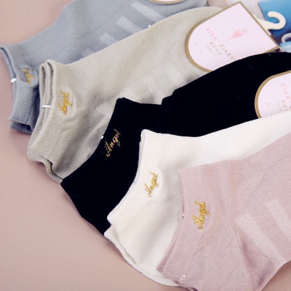 

summer socks children's silk embroidery women's ship shallow mouth, Black;white