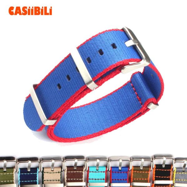 

watch bands toughness thickening slivery buckle nato straps nylon canvas paratrooper color 20mm 22mm width band stripe military sport, Black;brown