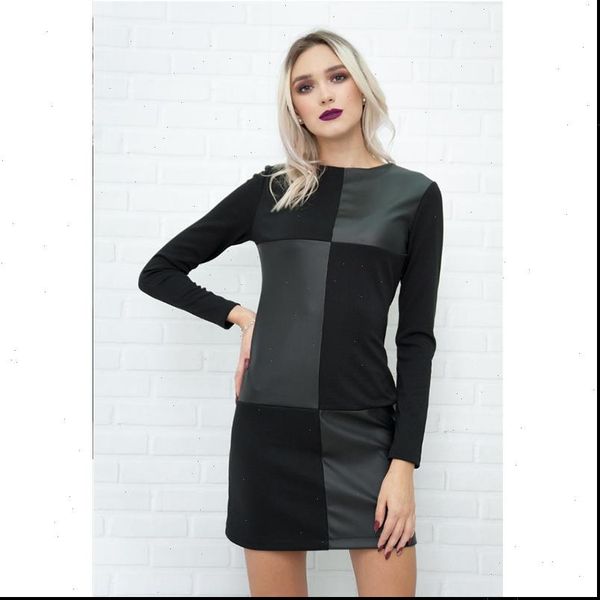 

cool streetwear black mini women dress ladies long sleeve patchwork o neck party dress fashion female autumn dress, Black;gray