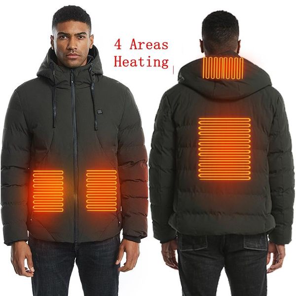 

men's vests usb charging heating cotton coat 4 areas electric winter smart down clothes outdoor men jackets, Black;white
