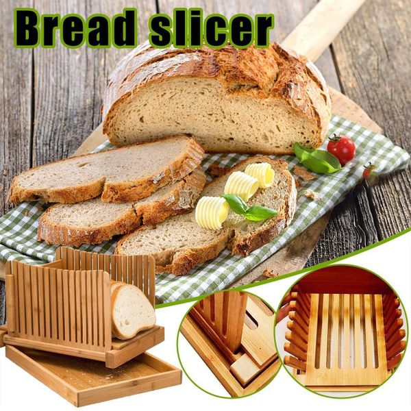 

40#bamboo bread slicer cutting guide - wood bread cutter for homemade loaf cakes bagels foldable and compact with crumbs