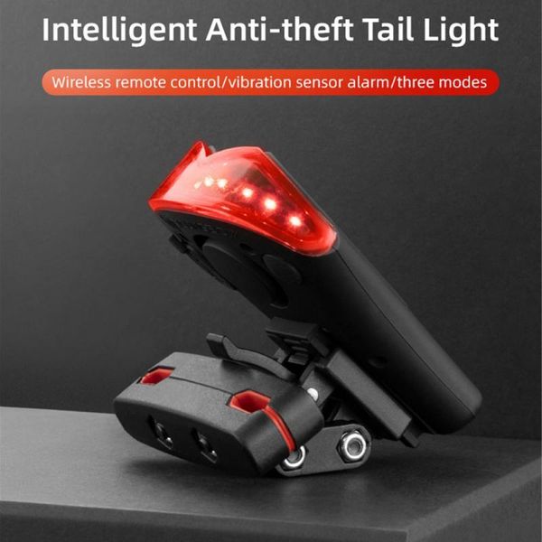 

bicycle rear light + anti-theft alarm usb charge wireless remote control led tail lamp bike finder lantern horn siren warning