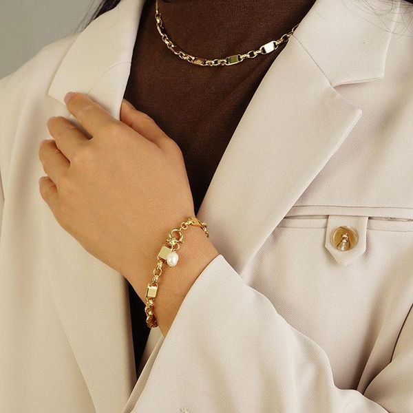 

chains simple gold color lock splicing choker necklace for women ladies metal link chain pendant necklaces party jewelry collares, Silver