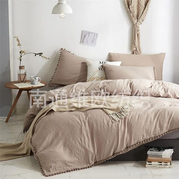 

bedding sets advanced pure khaki 3pcs quilt cover with little ball design pillow case single twin king fashion style breathable oceania