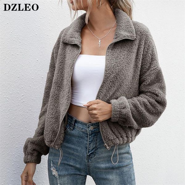 

women's fur & faux dzleo plush lapel short shearling fleece jacket coat women 2021 warm winter for long sleeve wool, Black