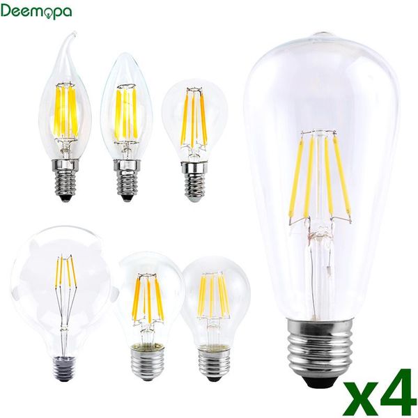 

bulbs 4pcs/lot led filament bulb e27 retro edison lamp ac220v 2w 4w 6w 8w e14 vintage candle light globe lighting cob home decor