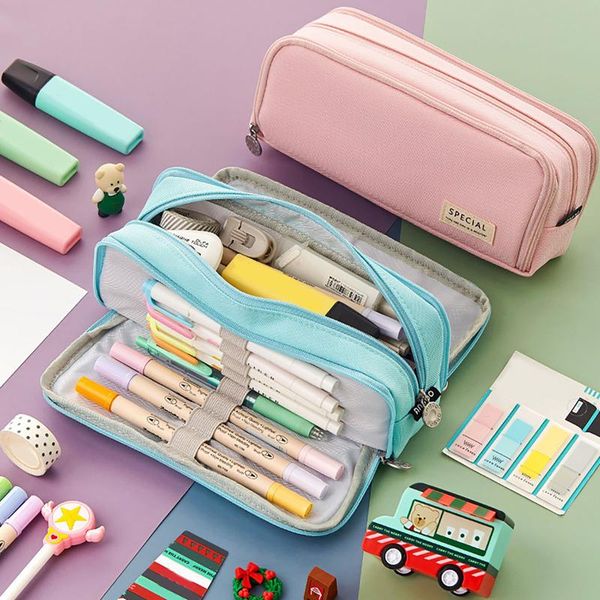 

pencil cases large capacity classic pocket pen case, fold canvas stationery storage bag organizer for cosmetic travel student