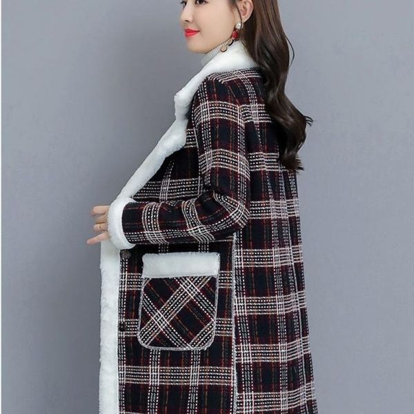 

women's wool & blends 2021 winter korean large size loose mother's dress with cashmere and thickened cardigan imitation lamb coat, Black