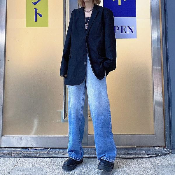 

women's jeans women graduated color fall loose all-match pockets stylish full length korean style harajuku ins daily college design, Blue