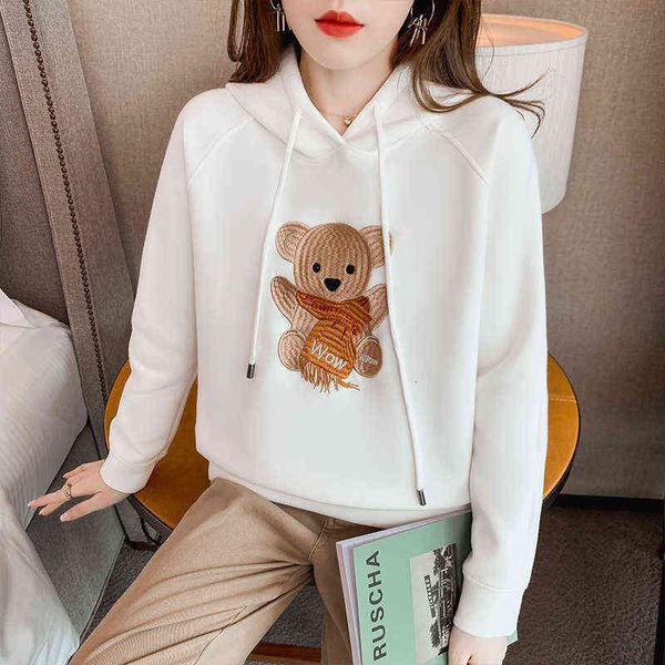 

hooded sweater women's autumn 2021 loose coat broken headed bear top, Black