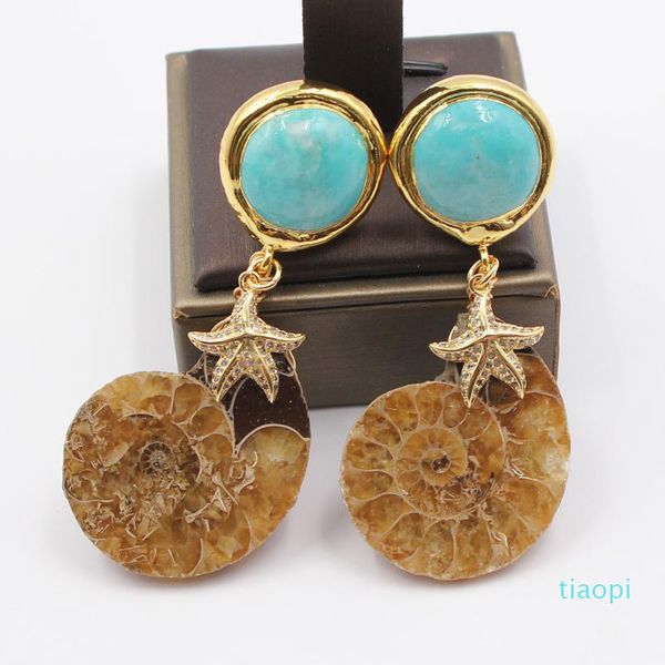 Baumel kronleuchter schmuck natürlicher conch cz pflave starfish gold color plattiert blau runde türkis ohrstecker handgefertigt fo