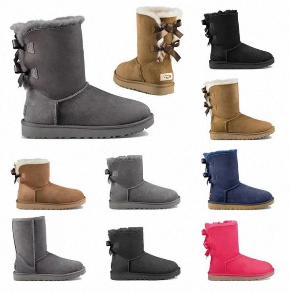 Designer donna pelliccia australia stivali uggs donna classico stivale da neve australiano inverno caldo pelliccia stivaletti alla caviglia in raso con fiocco Soffici pantofole Bowtie scarpe da donna