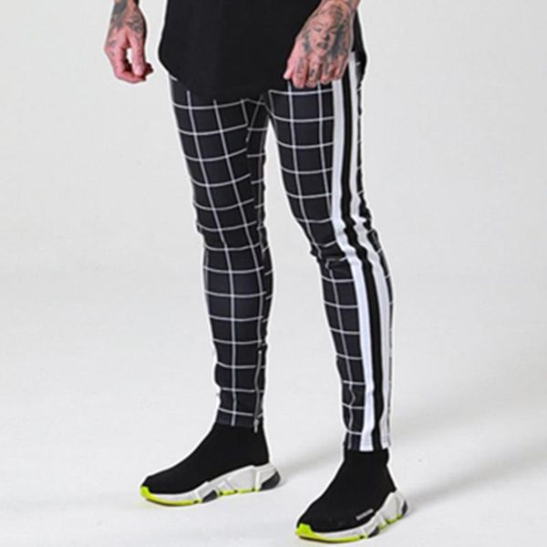 

men's pants 2021 fashion trend casual trousers zipper lattice fitness, Black
